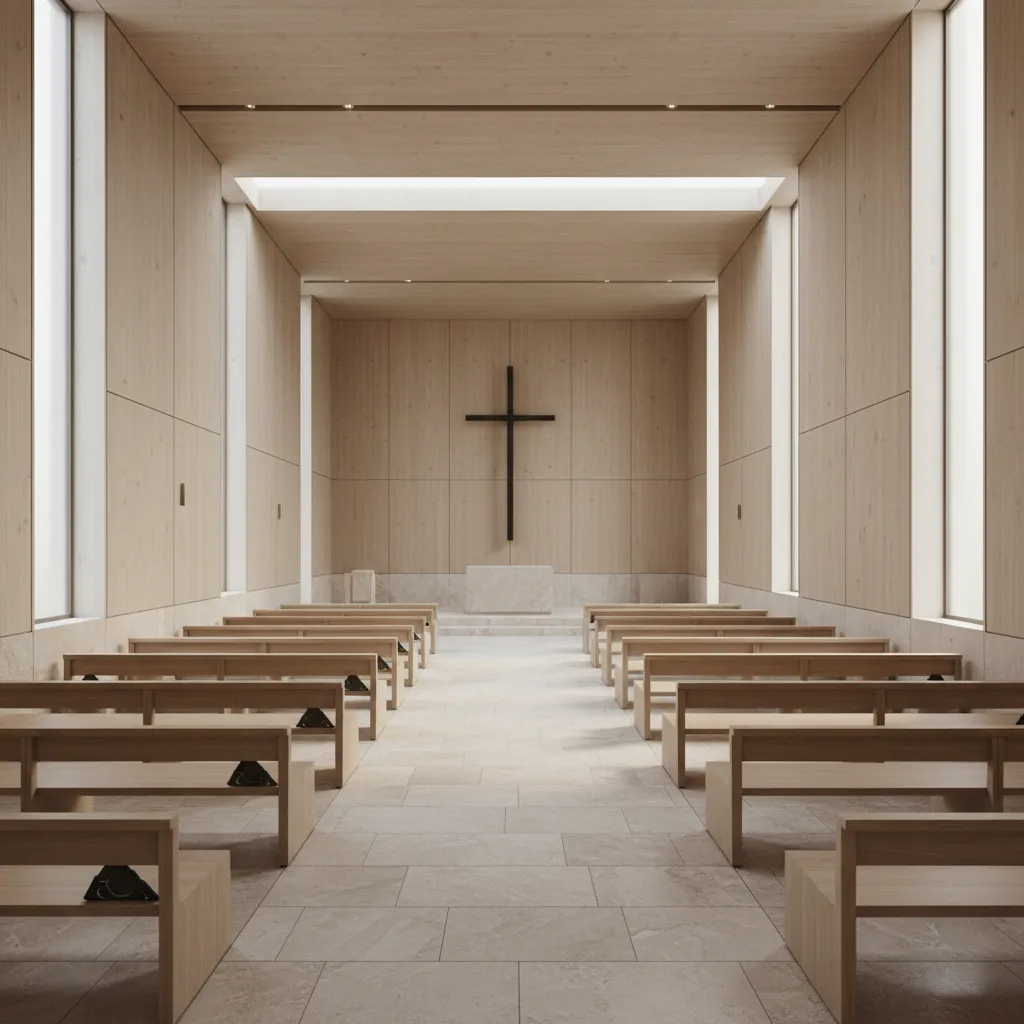 chapel seating layout including wheelchair accessible spaces integrated into rows
