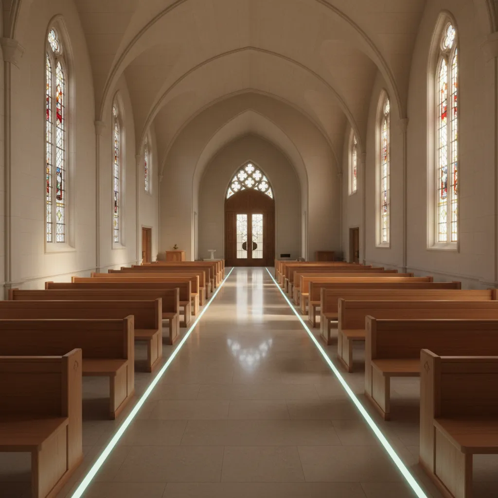 chapel layout showing clear exit paths and evacuation circulation