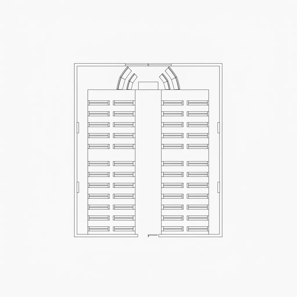 chapel seating plan diagram showing aisle spacing and seating capacity
