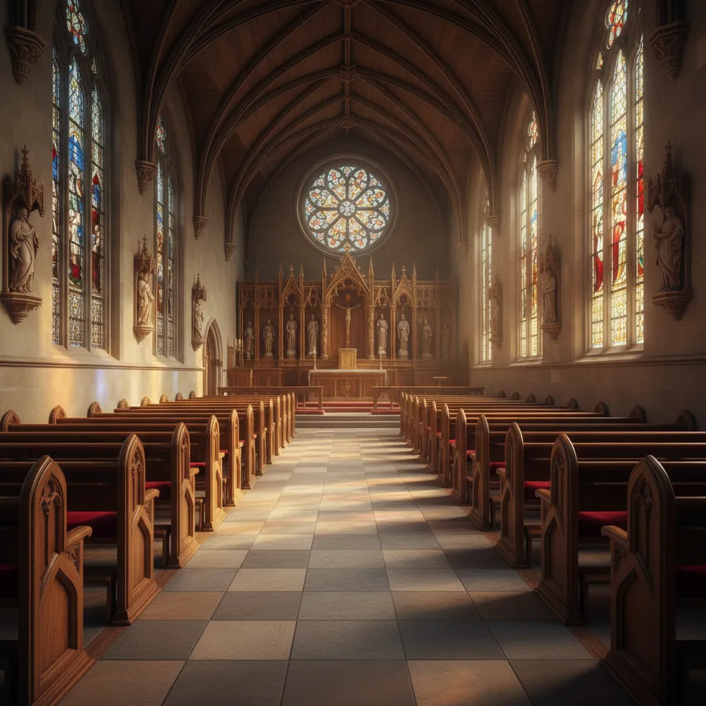 chapel interior showing organized seating rows and aisles for efficient layout