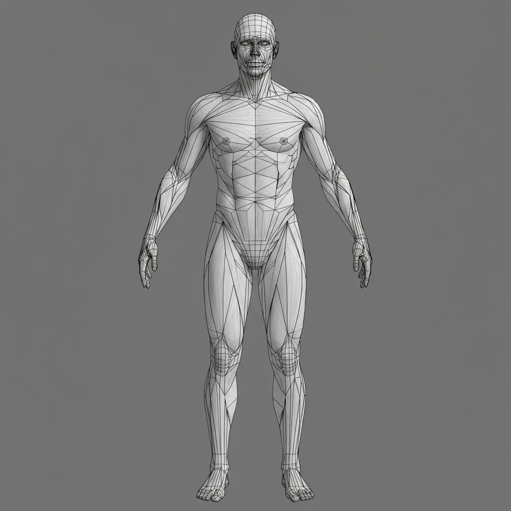 humanoid character wireframe showing topology around joints