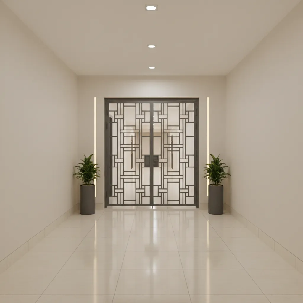 charcoal grey painted metal gate for modern home entrance