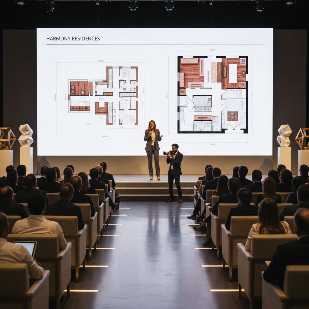 Ponente explicando un proyecto de interiorismo en una conferencia