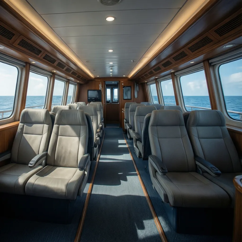 passenger seating cabin inside a commercial charter boat