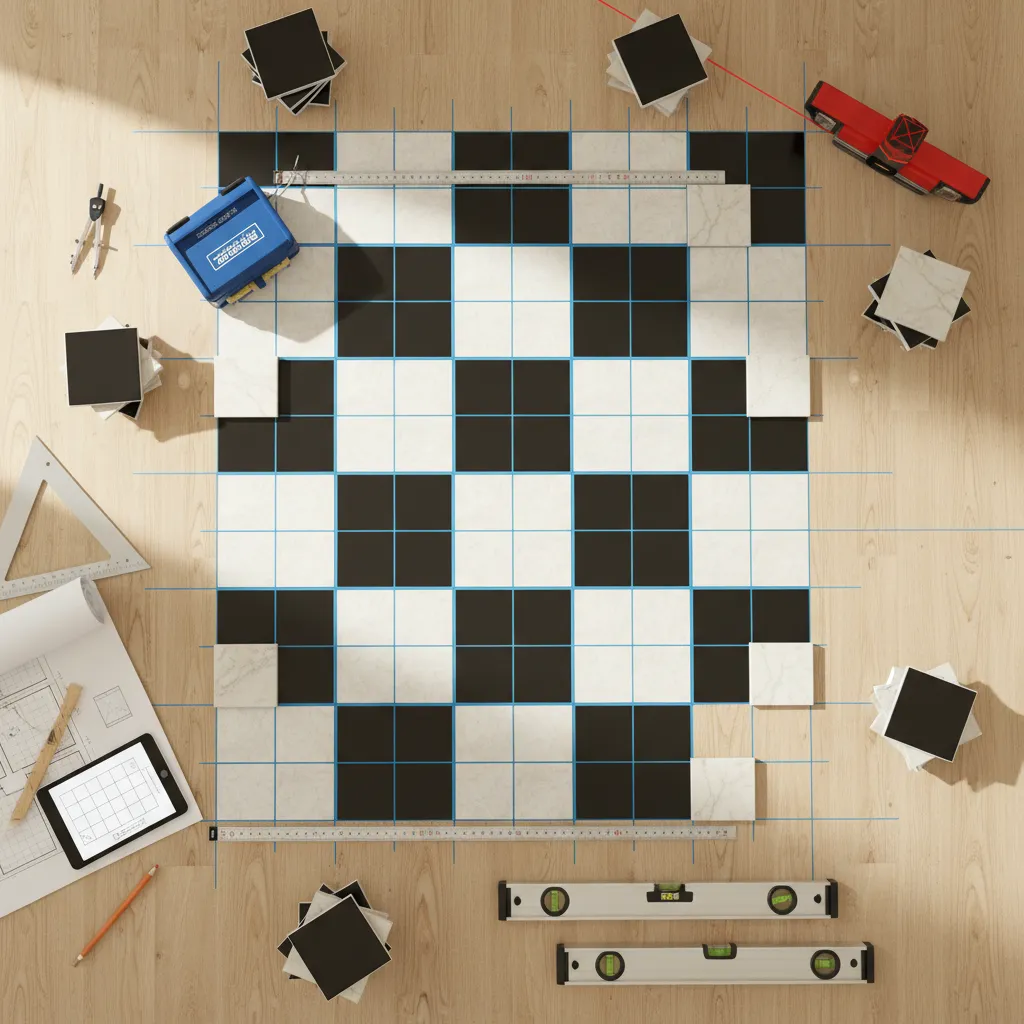 checkerboard tile layout grid planning diagram on floor