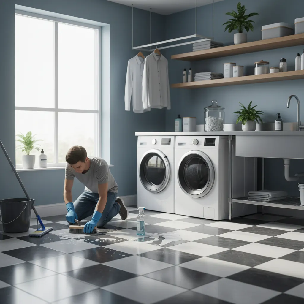 How to Remove Stubborn Stains from Checkerboard Laundry Room Floors