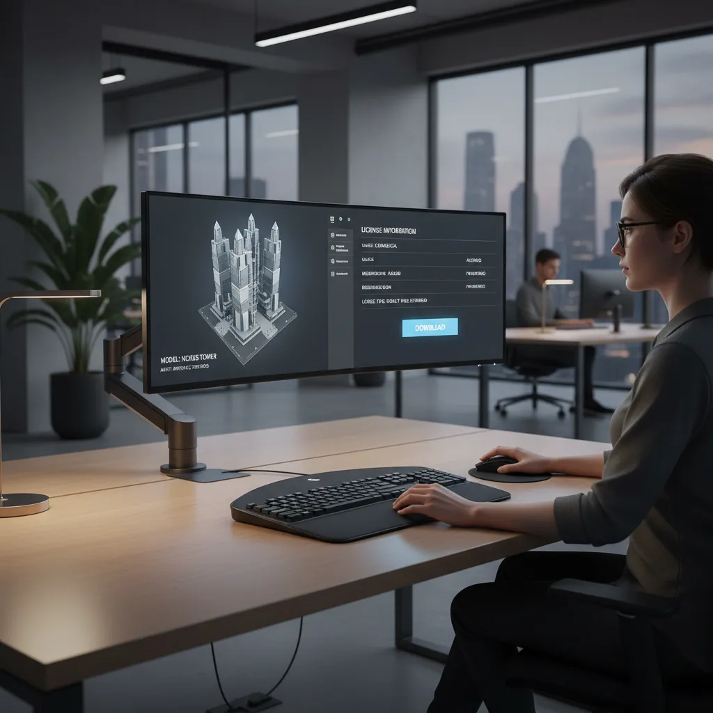 designer examining license details on a 3D model download page