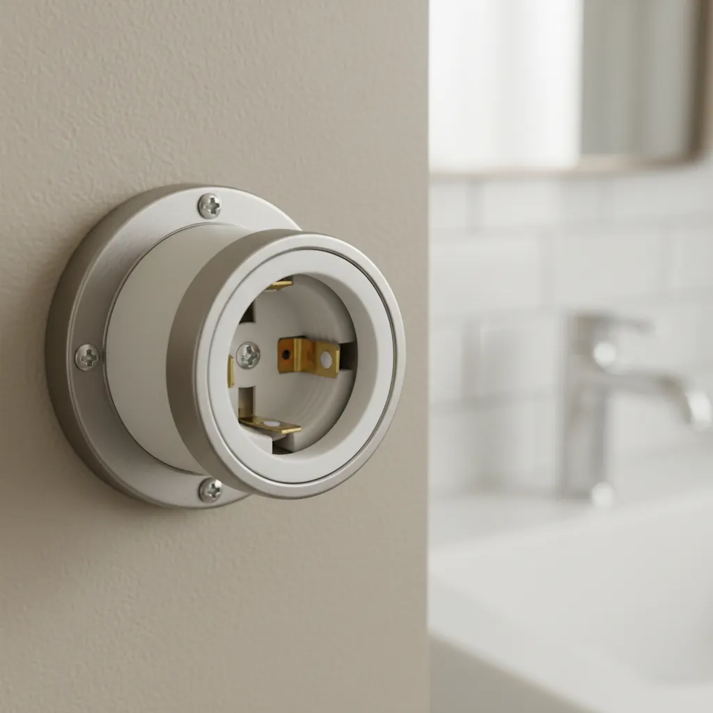 close up of bathroom light socket inspection