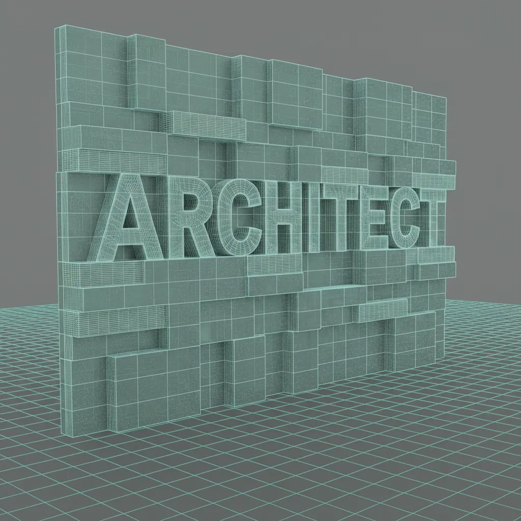 wireframe view inspecting mesh integrity of extruded text in a 3D model