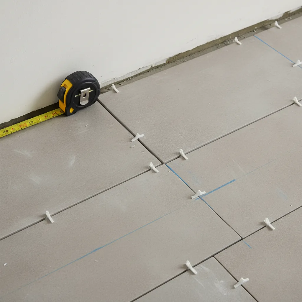Measuring tile layout to evaluate edge tile sizes along a wall