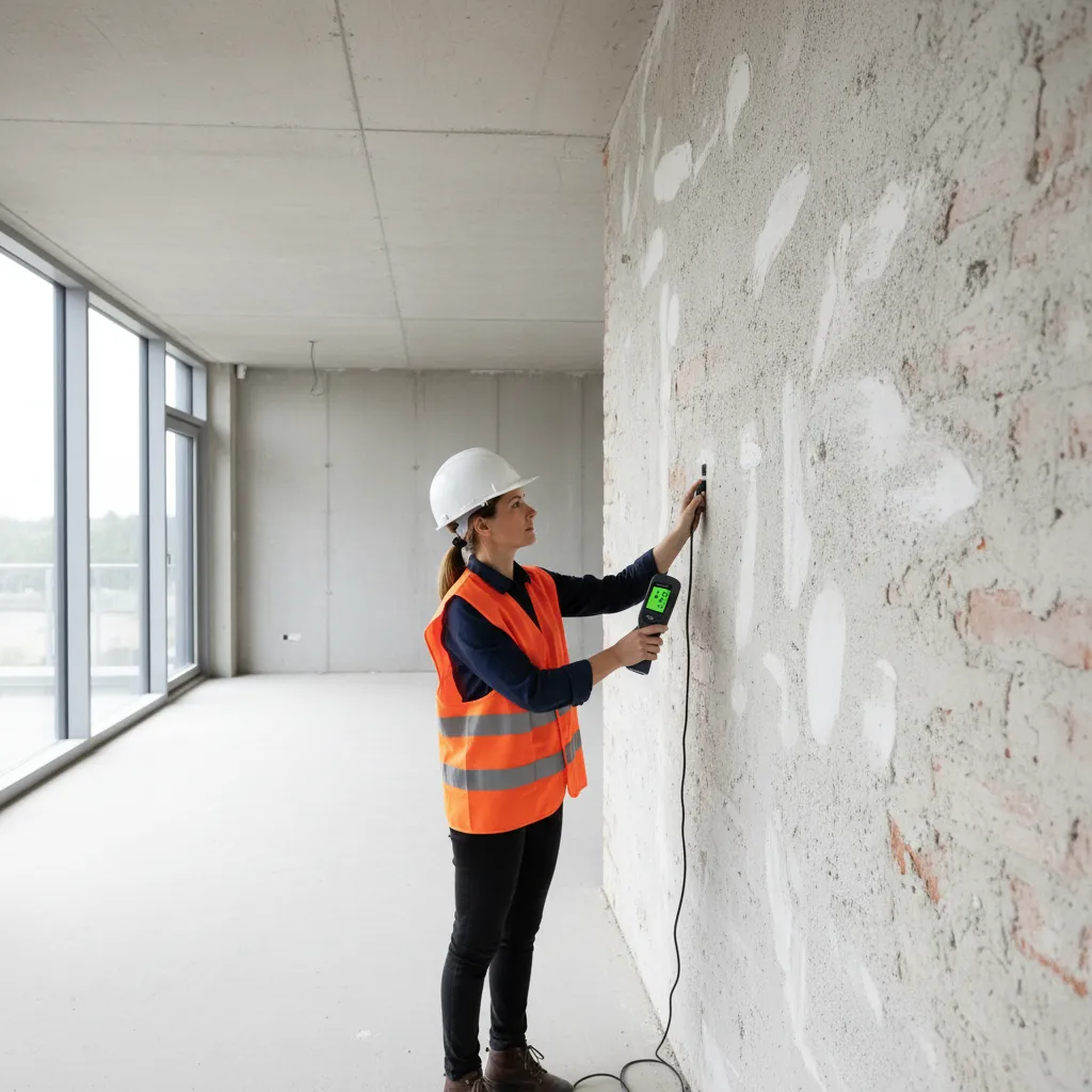 checking wall moisture with meter before limewash painting