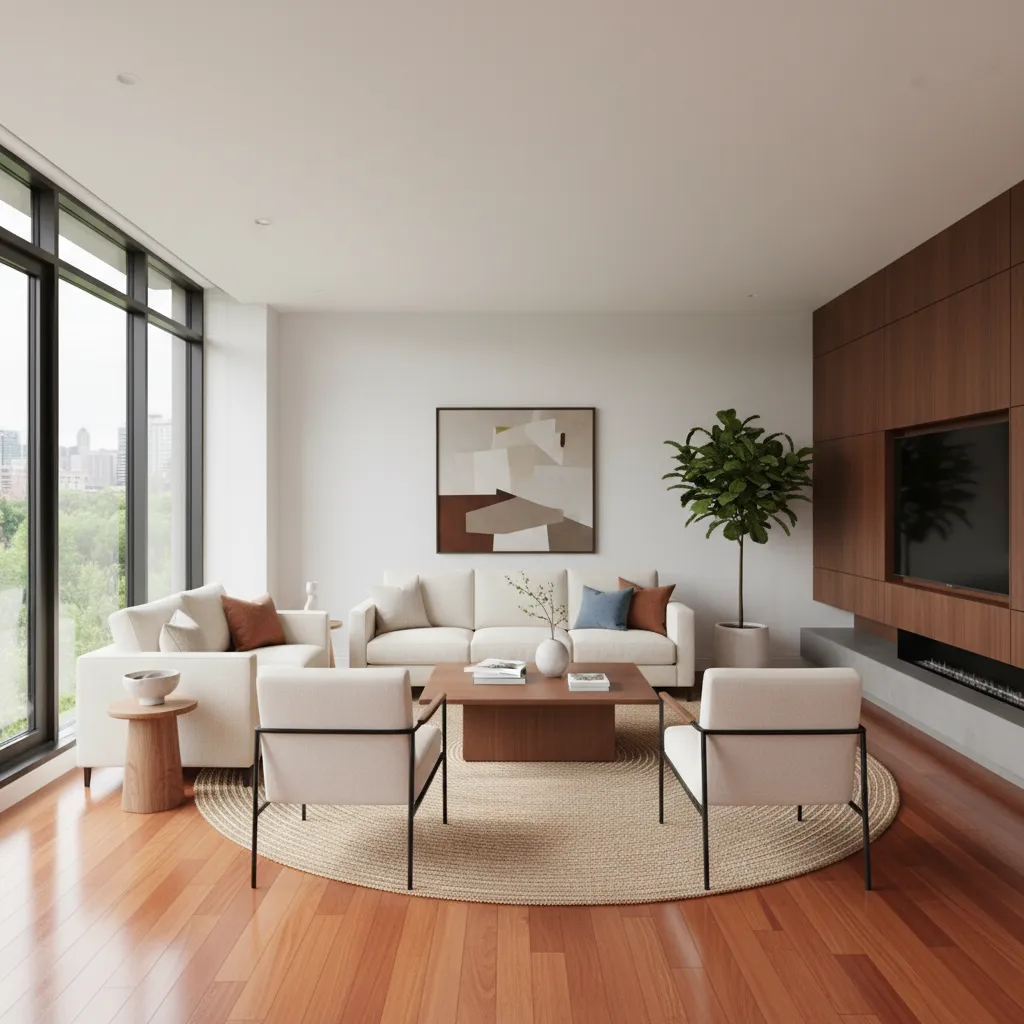 How Interior Designers Style Living Rooms with Cherry Wood Floors