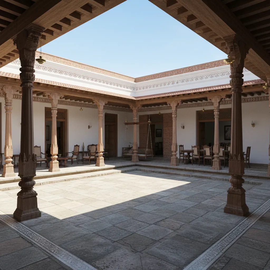 central courtyard layout inside a Chettinad style home