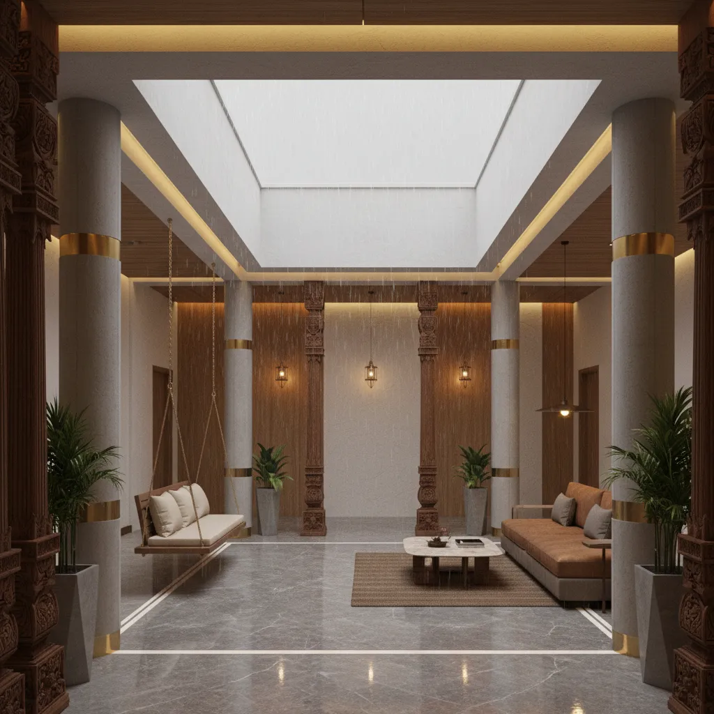 modern interpretation of Chettinad house with courtyard lighting