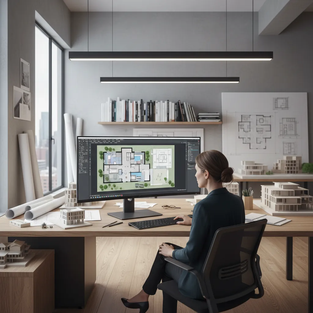 architect designing residential layout using CAD software interface