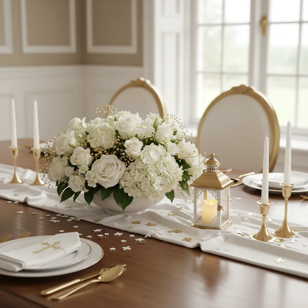 Low and stable Communion table centerpieces designed for child-safe celebrations