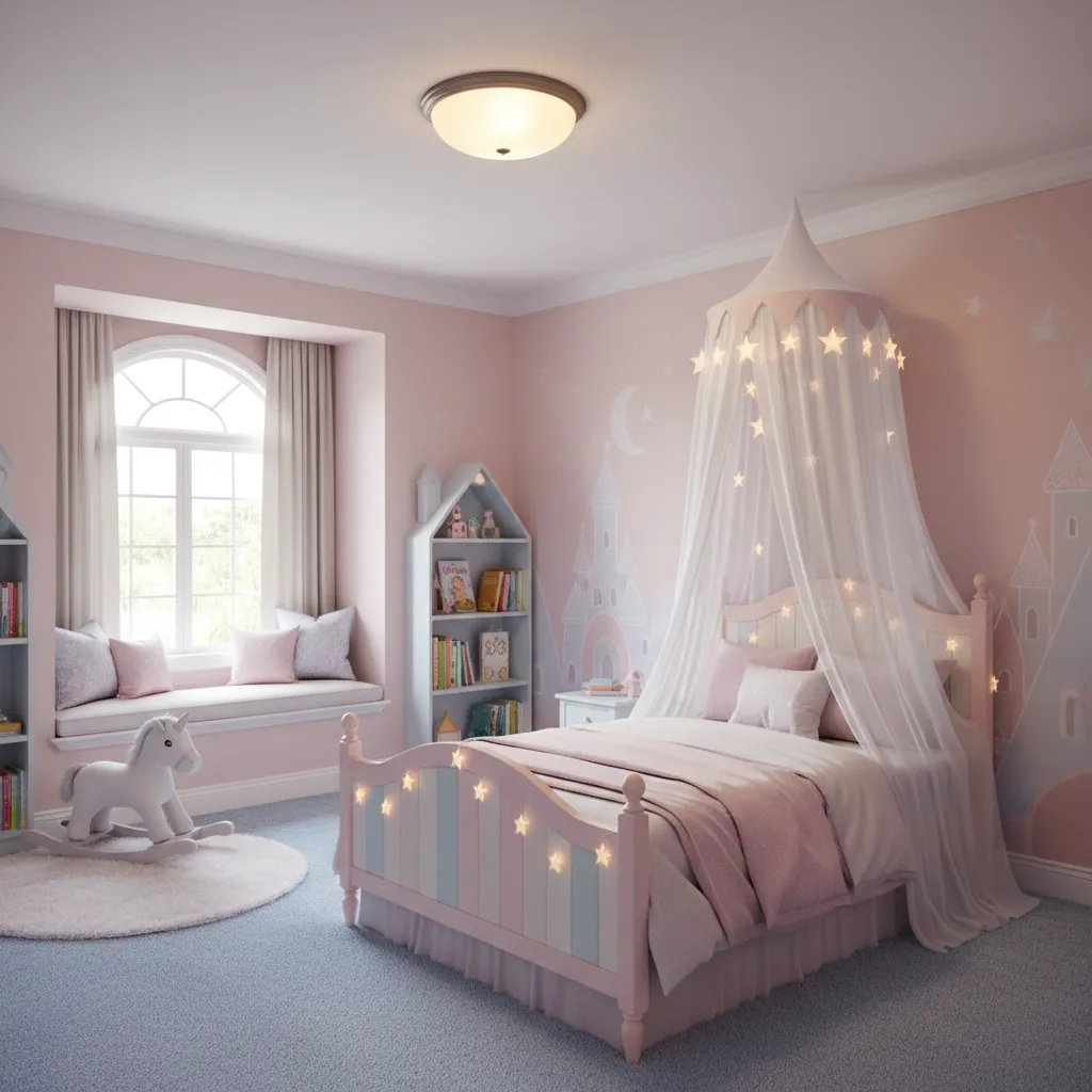 princess bedroom with soft LED lighting and safe fixtures