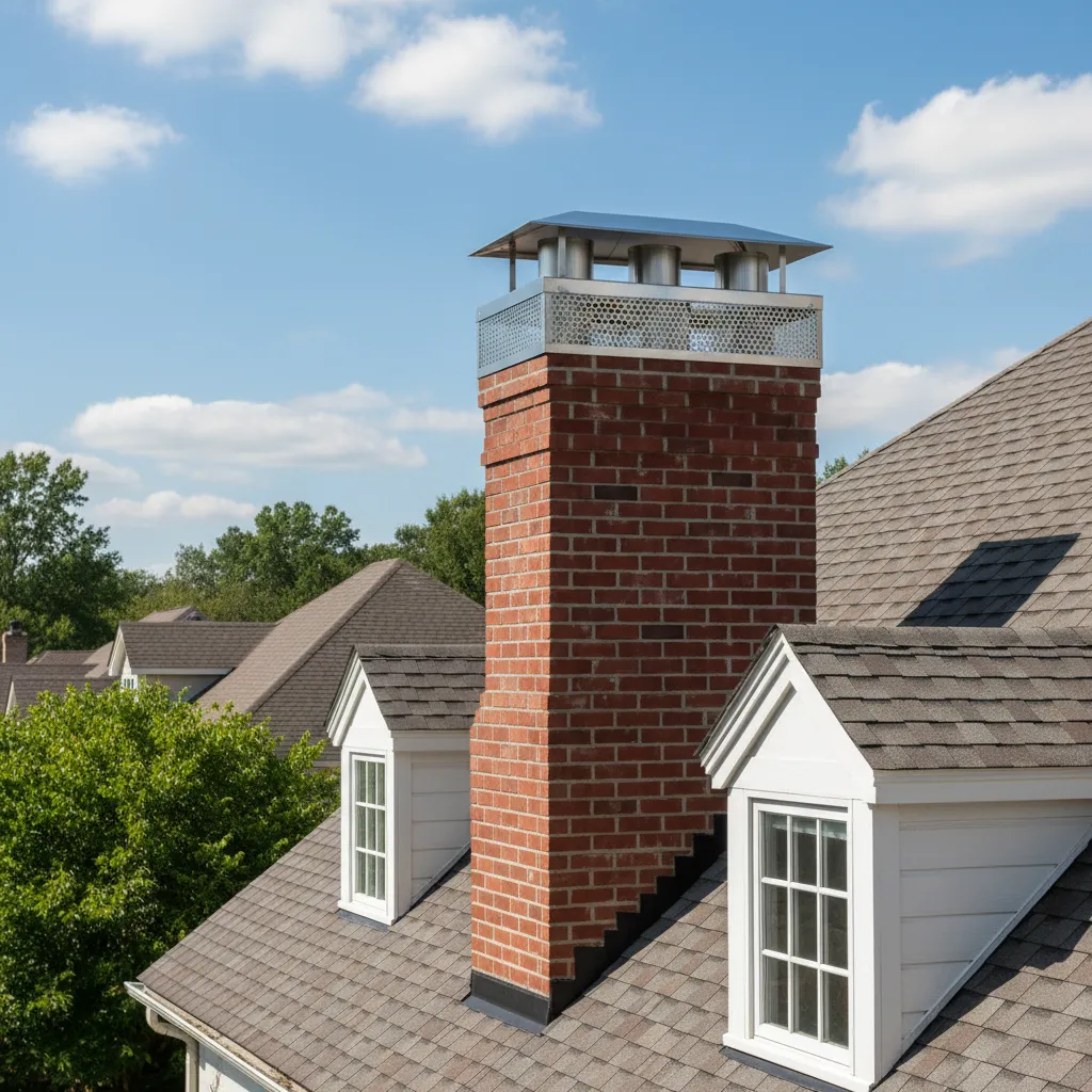 metal chimney cap installed on residential chimney