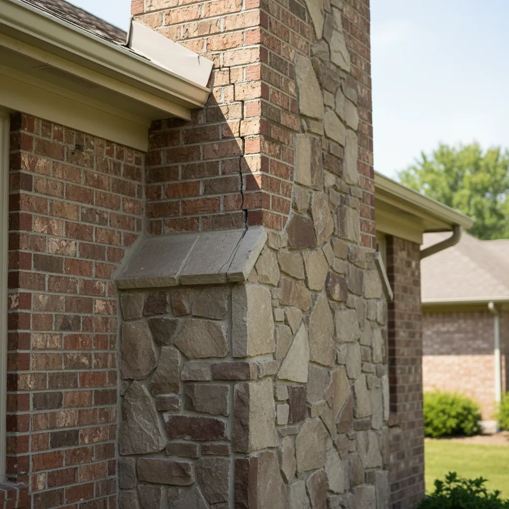 Exterior chimney showing cracks after renovation