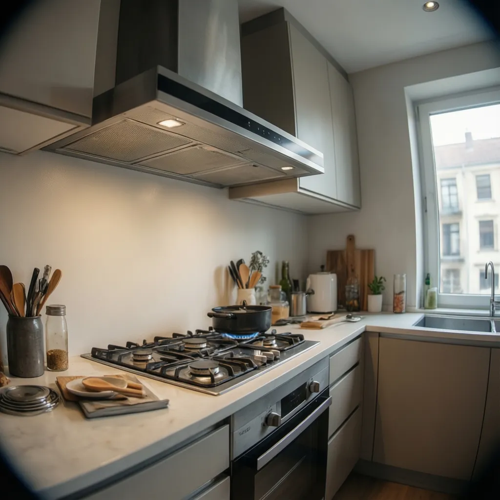 Kitchen chimney installed at correct height above stove