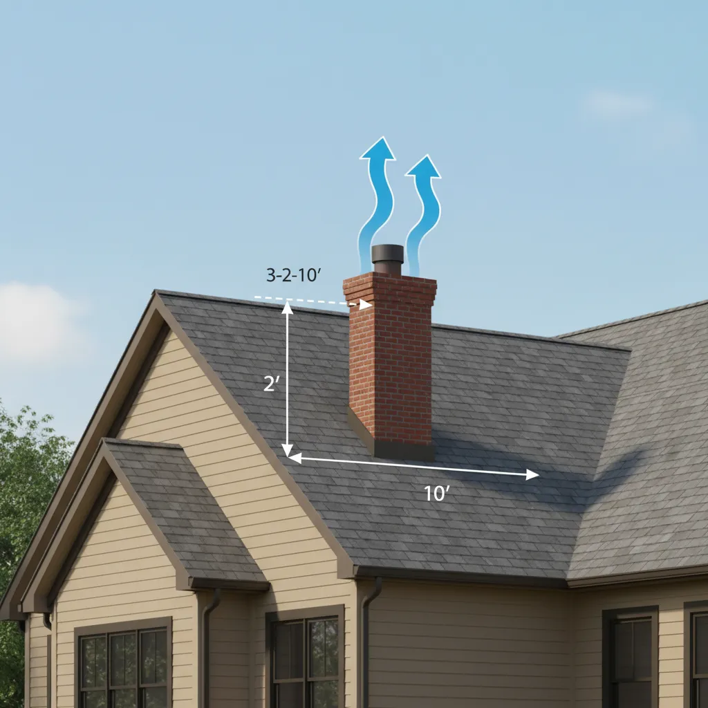 Diagram showing chimney height rule above roofline
