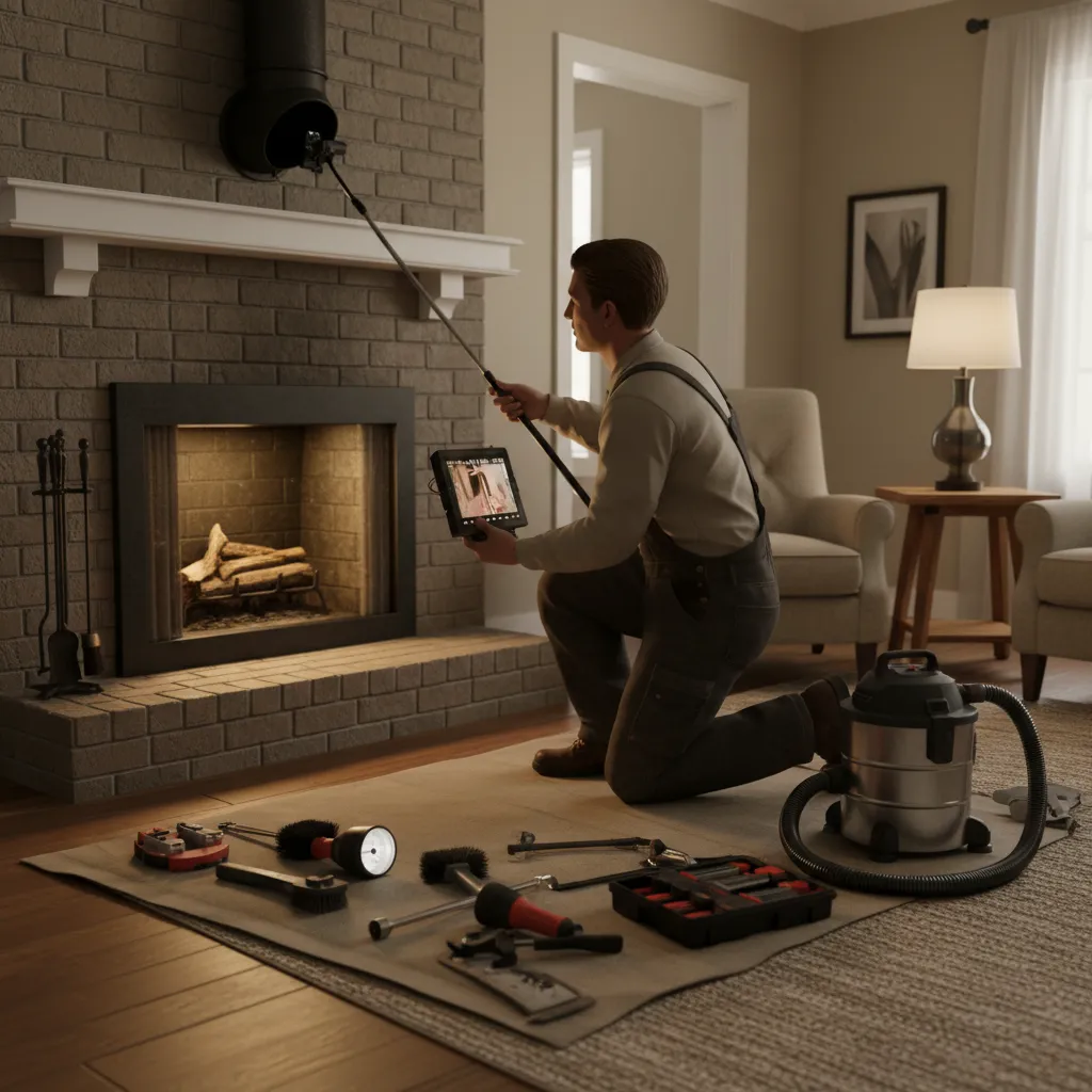 Professional chimney inspection using camera equipment