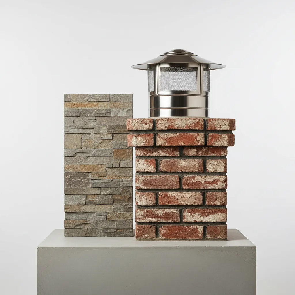 different chimney materials including brick stone and metal caps