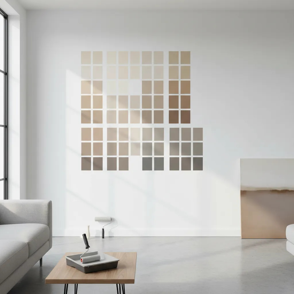 Wall with multiple paint sample swatches for color testing