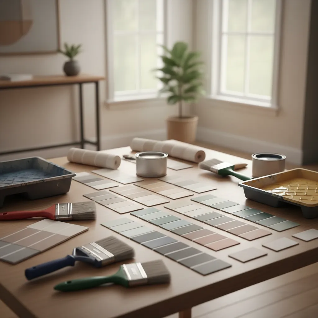 Paint color samples and brushes used for selecting house paint