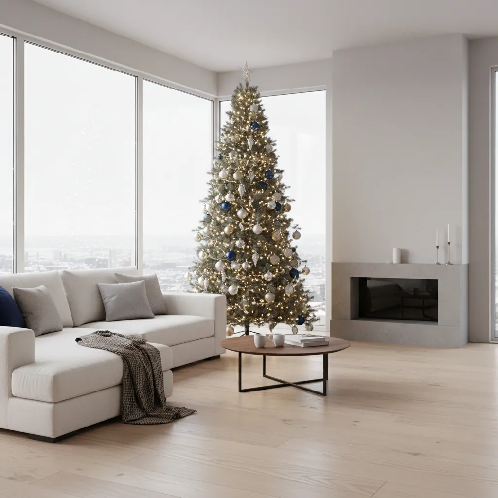 Cây thông Noel trang trí trong phòng khách hiện đại