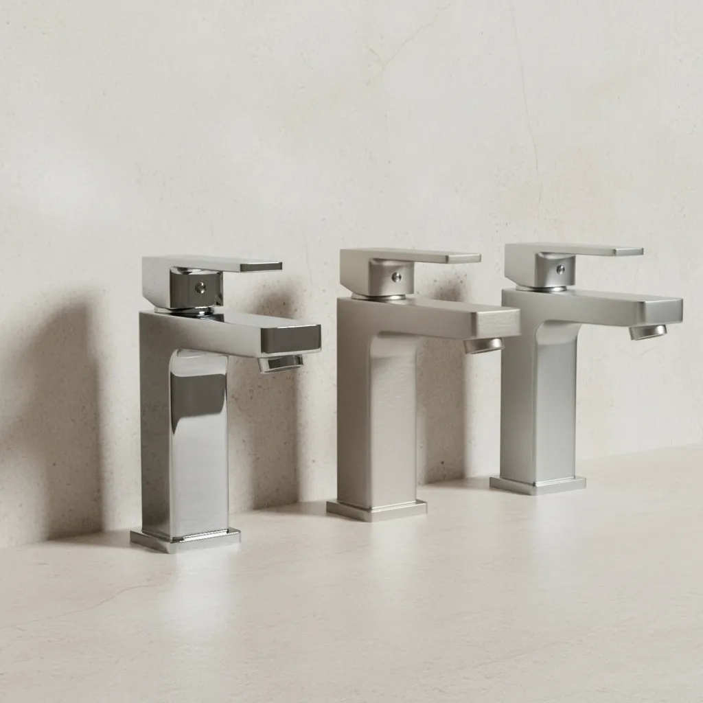 Comparison of chrome brushed nickel and metallic silver bathroom faucets