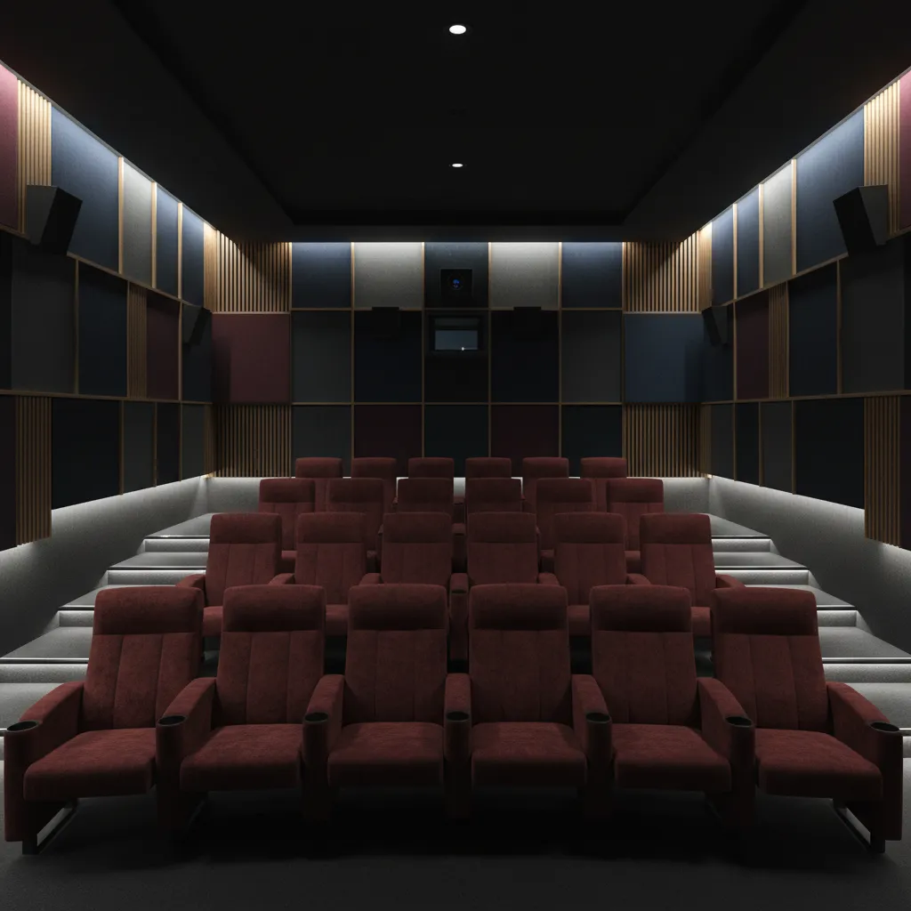 small cinema room with acoustic wall panels and sound treatment