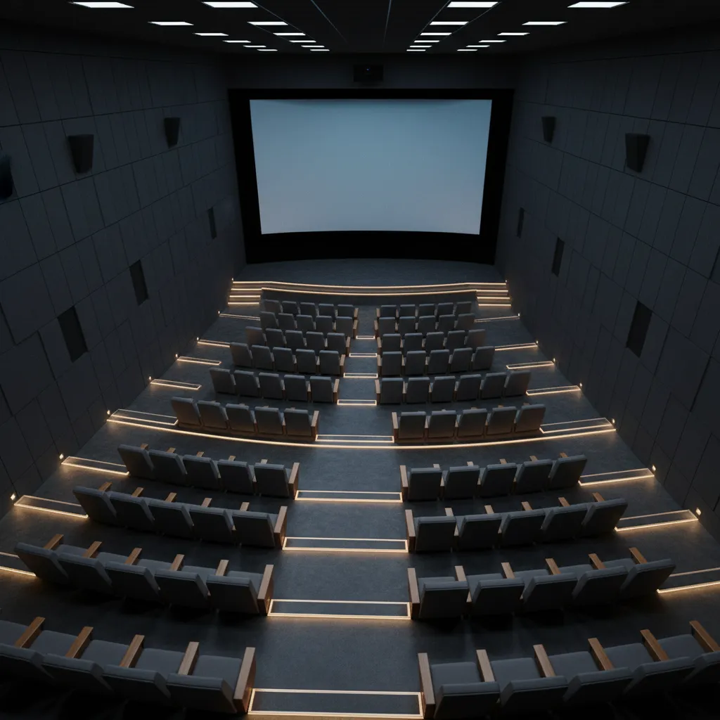 Cinema hall concept layout with seating rows and screen placement