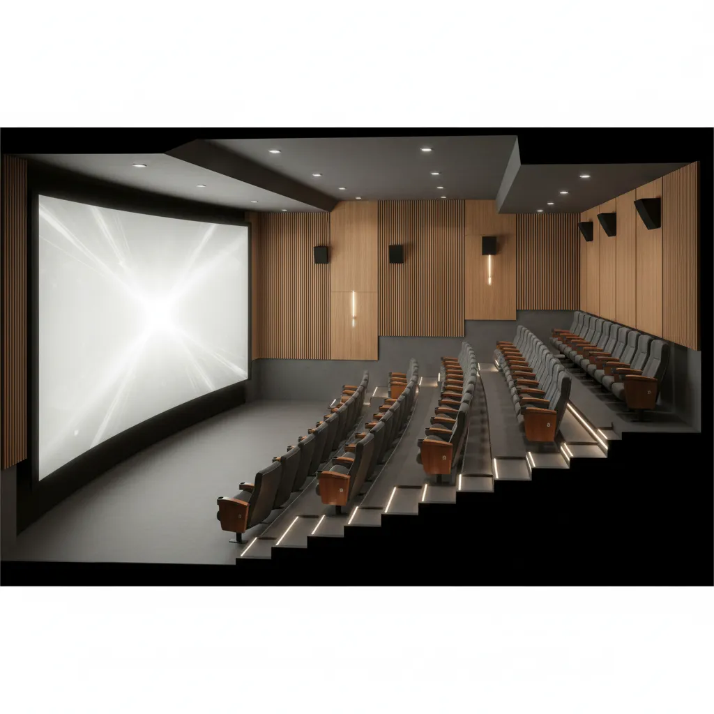 cinema seating rows showing proper sightline angles toward movie screen