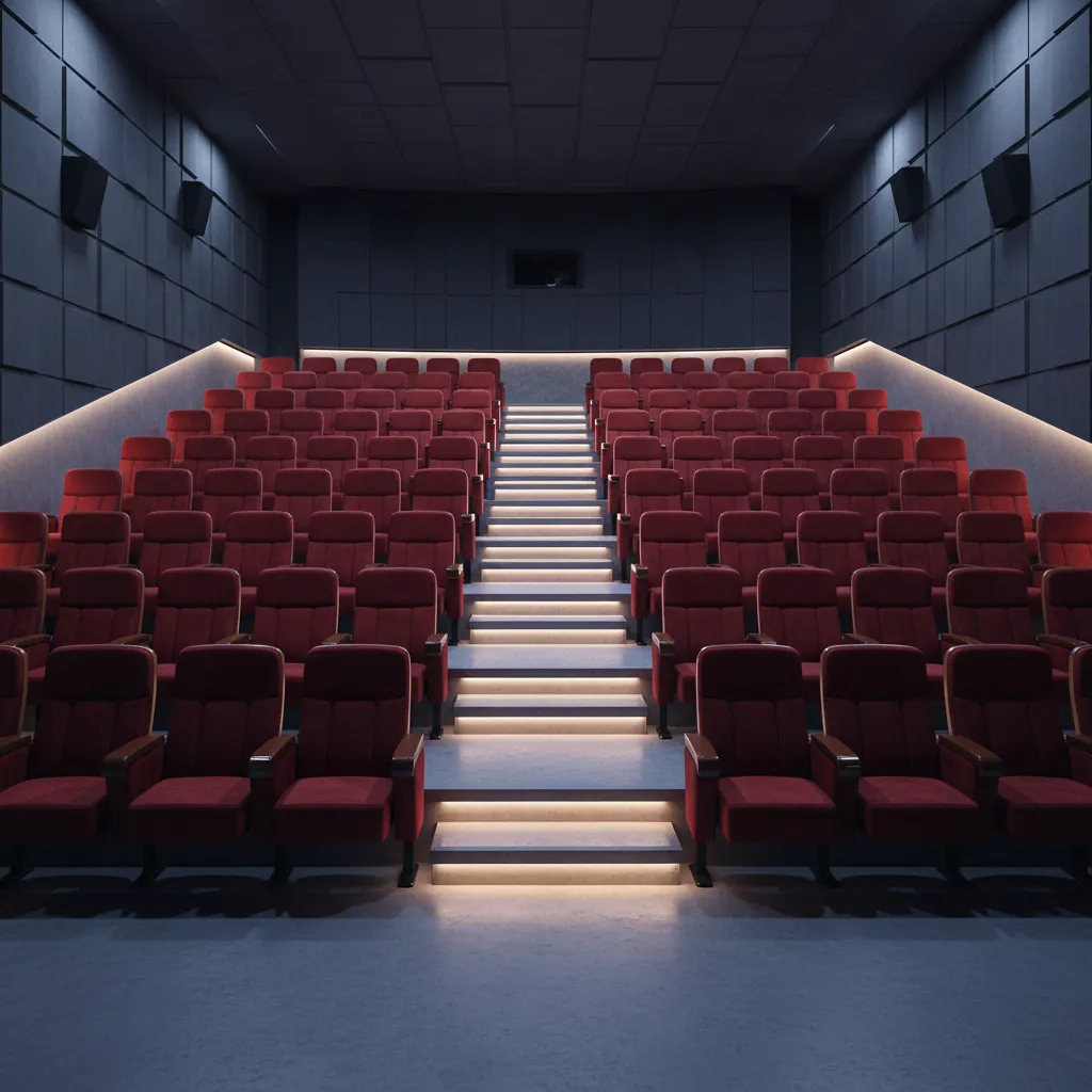 Stadium seating layout in cinema hall showing staggered rows