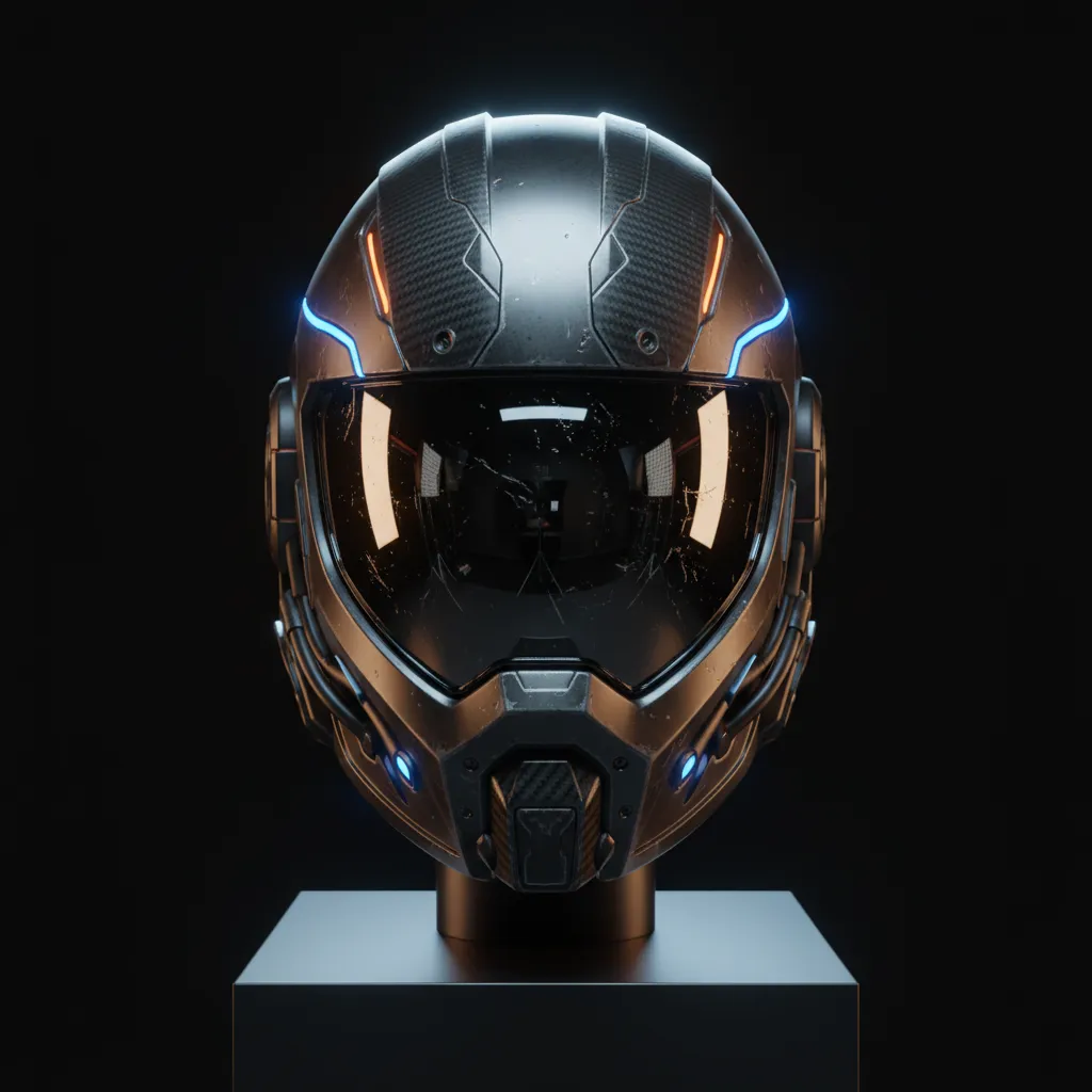 cinematic quality helmet 3D render used in film visual effects