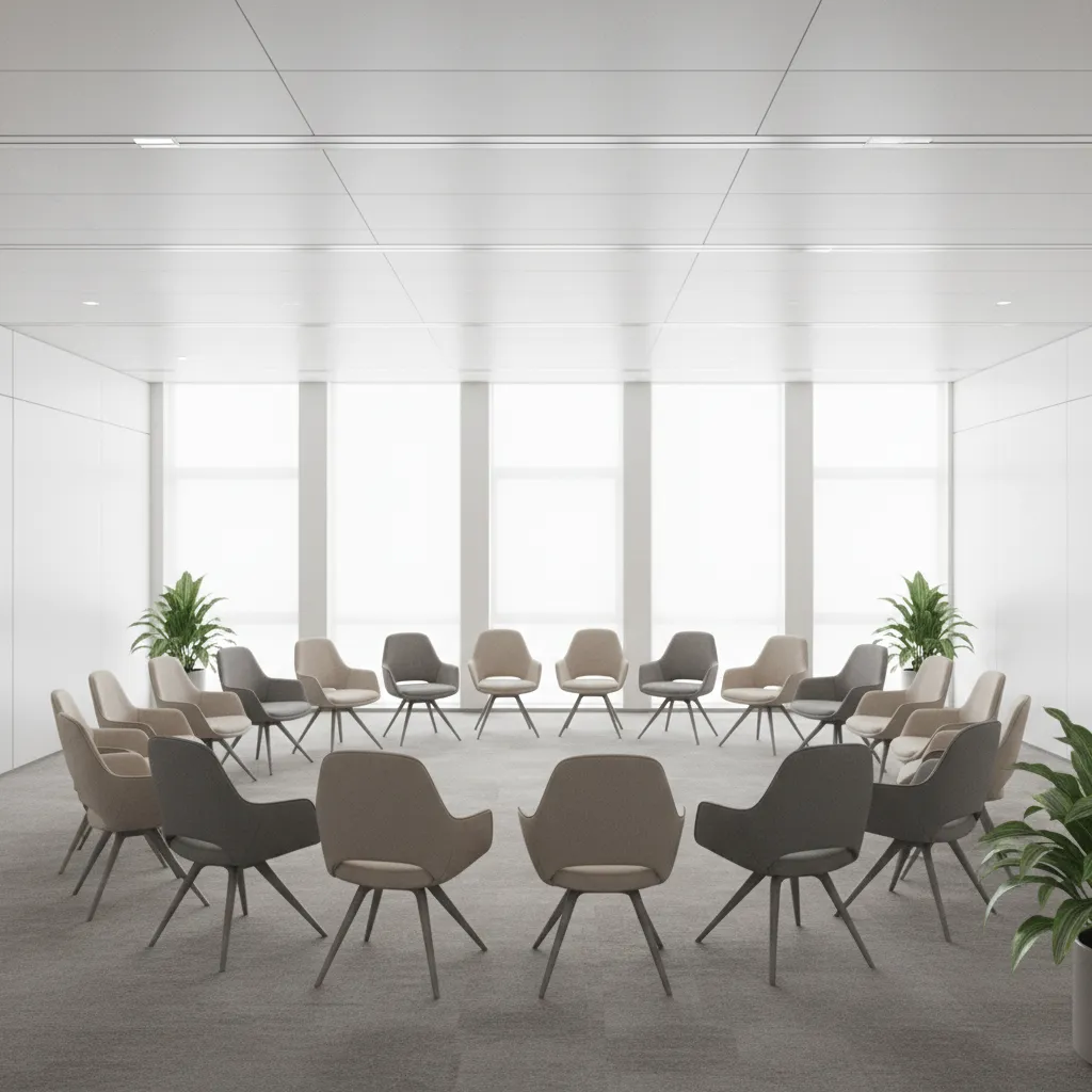 Circle meeting layout with participants seated equally around the room