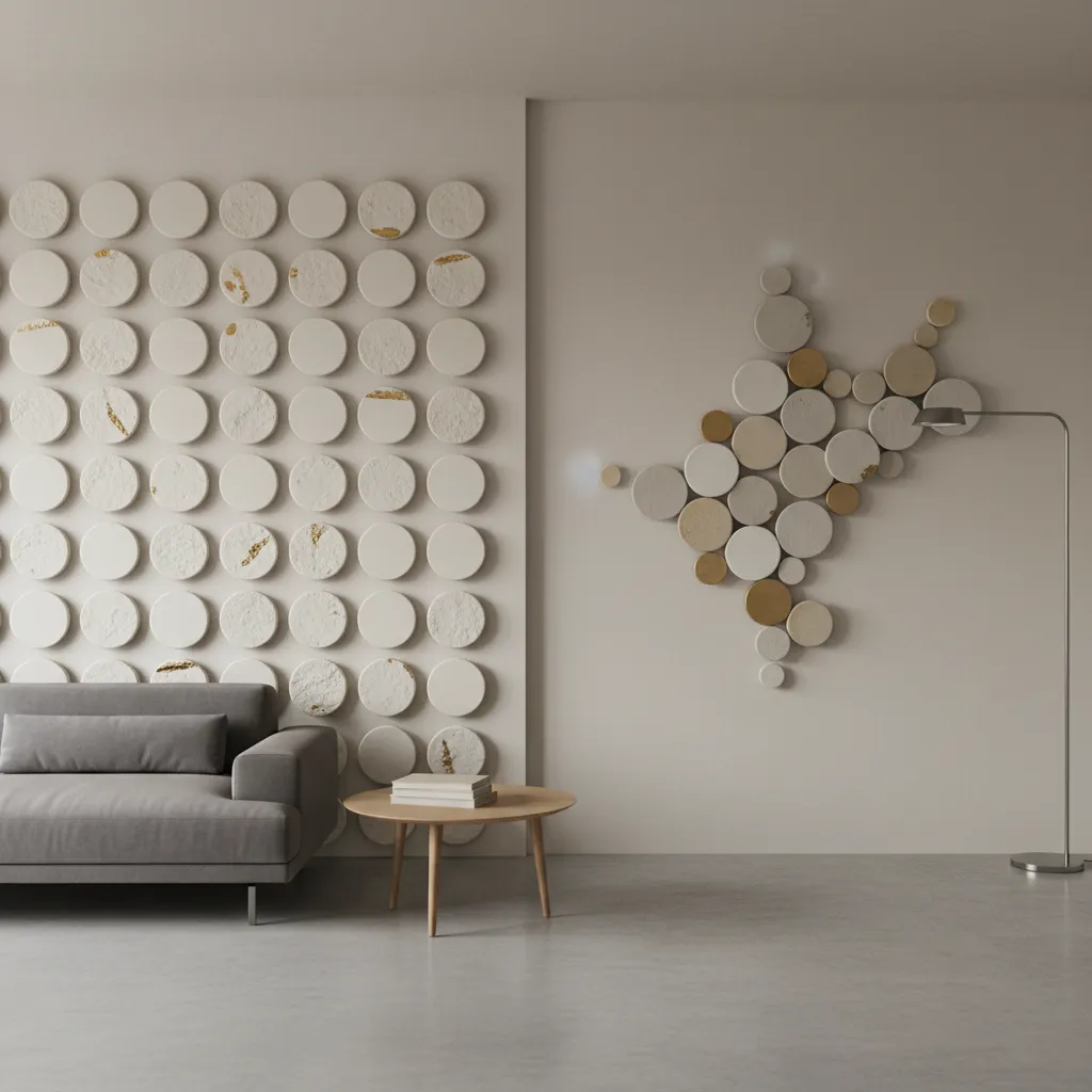 Comparison of grid layout and organic cluster layout for round wall decor