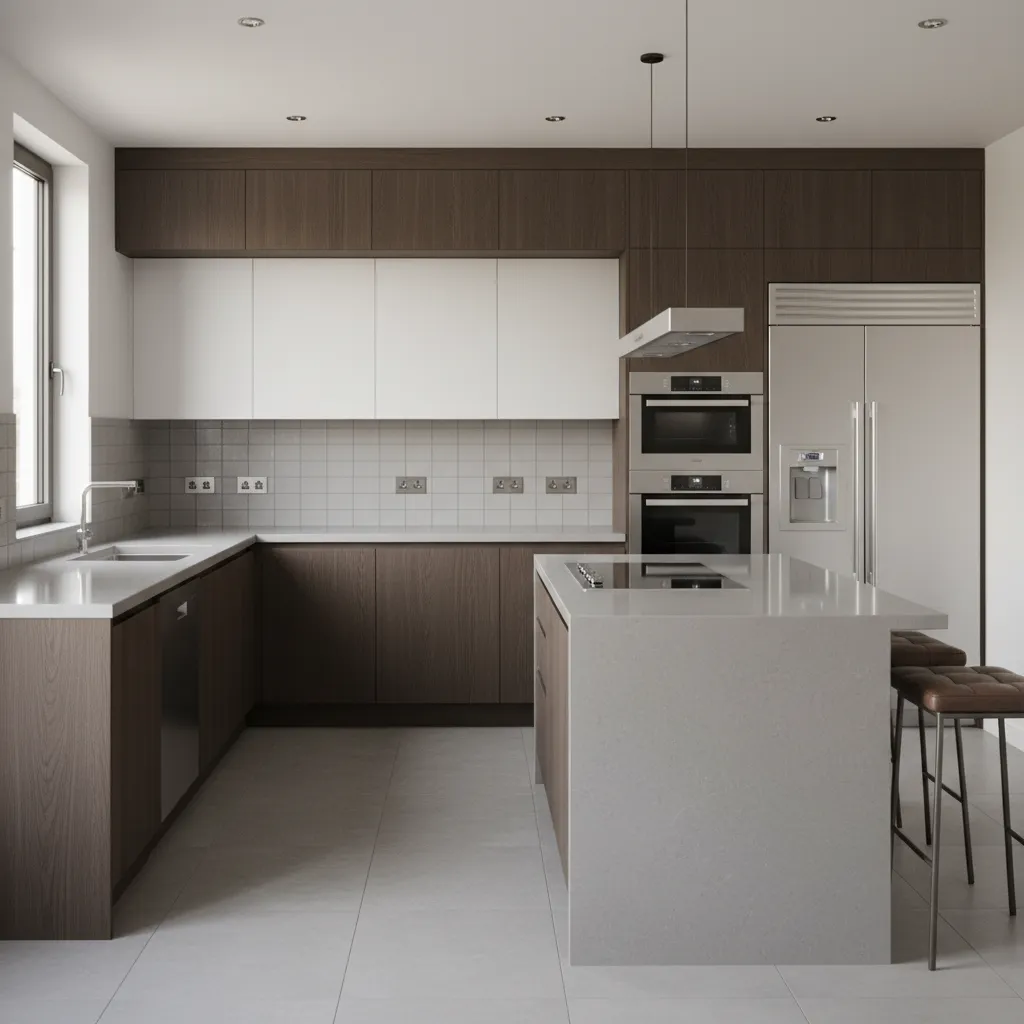 Cocina moderna con múltiples enchufes para electrodomésticos