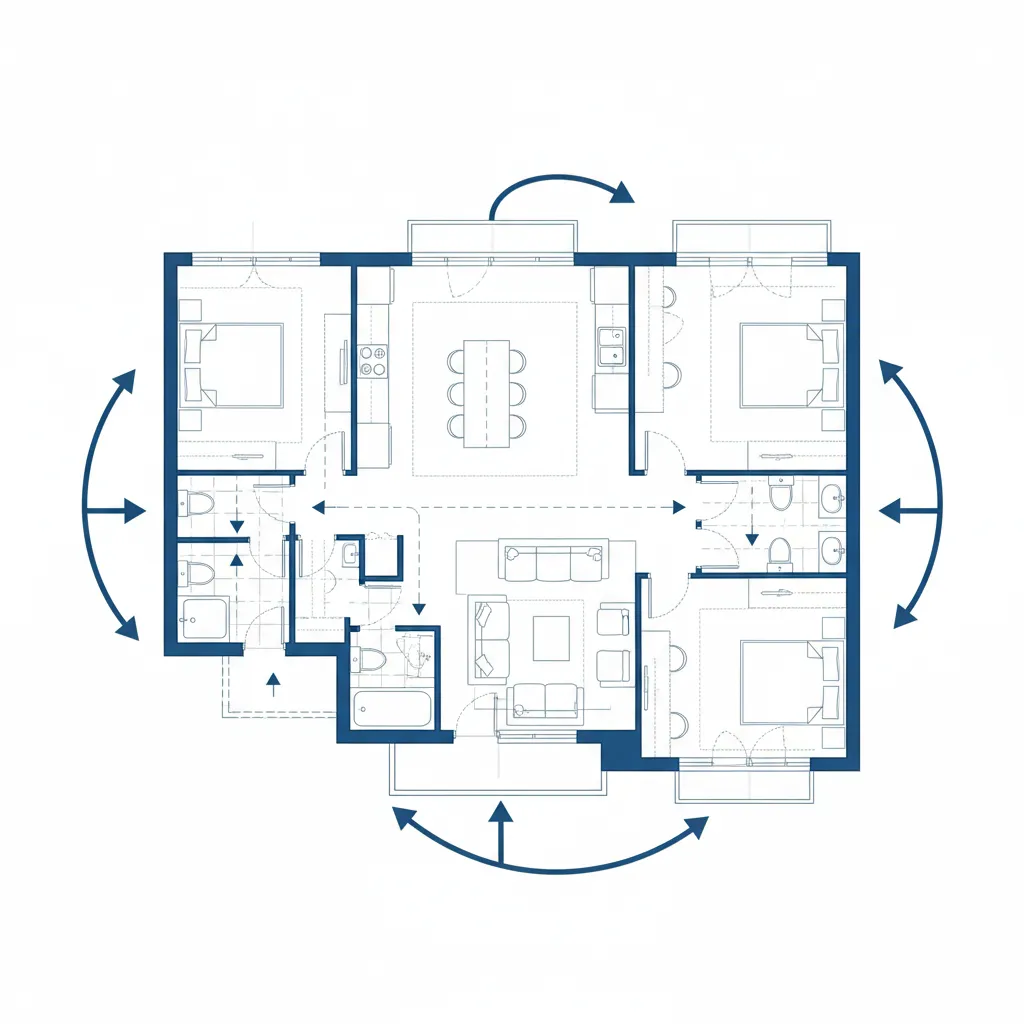 planta residencial mostrando fluxo de circulação entre ambientes