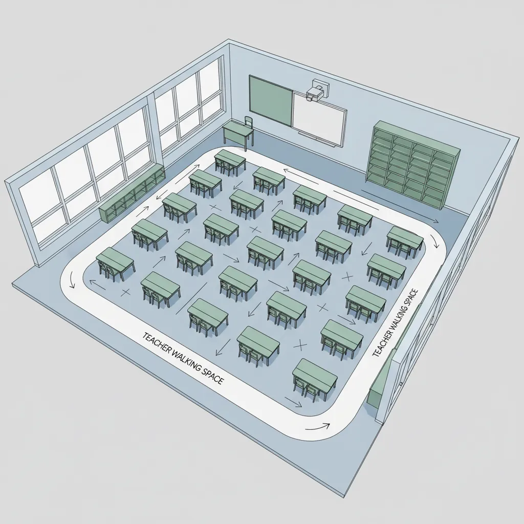 Simulación de circulación dentro de un aula escolar