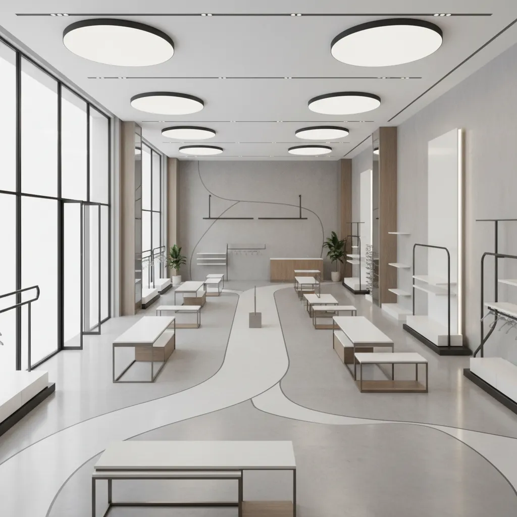 Plano visual de circulación dentro de un espacio comercial