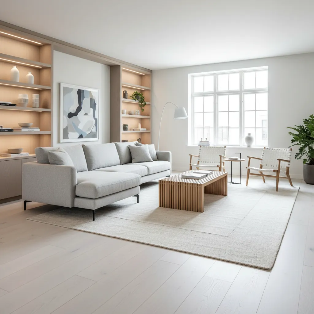 Espacio de circulación correcto entre muebles en un salón