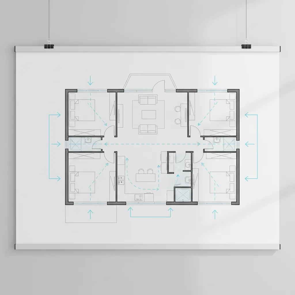 Diagrama de circulación dentro de un plano de vivienda