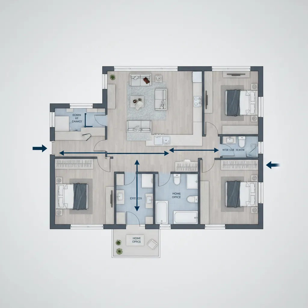 Diagrama de circulación dentro de un plano de vivienda