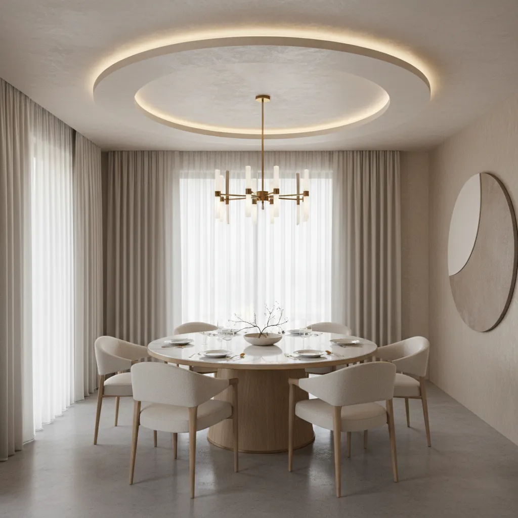 Circular POP ceiling design above round dining table