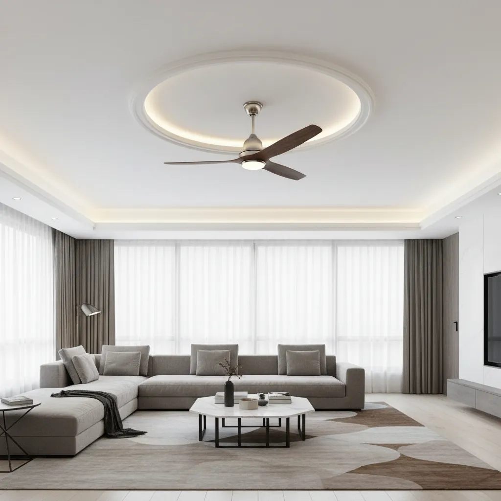 circular POP ceiling medallion with ceiling fan