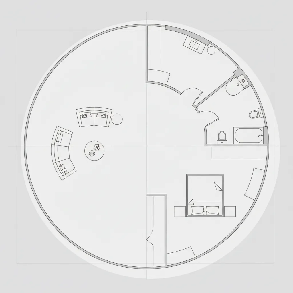 digital floor plan of a circular room created in home design software