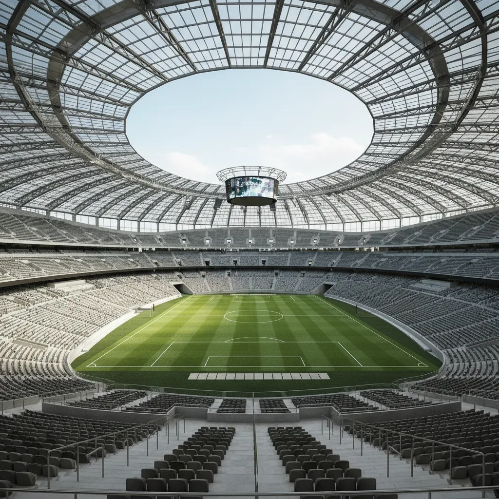 large circular stadium with tiered seating surrounding central field