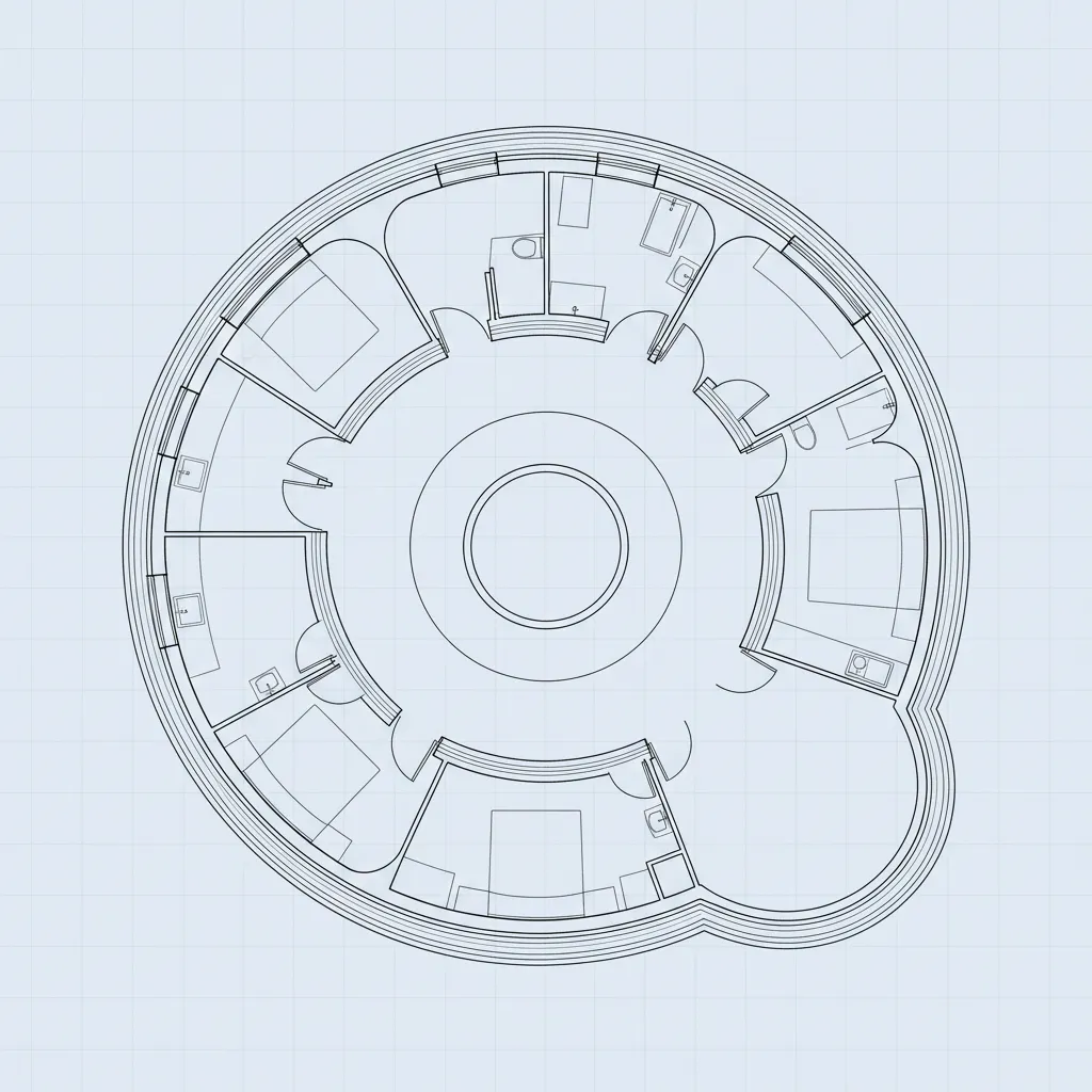 Plano circular típico de una casa de superadobe